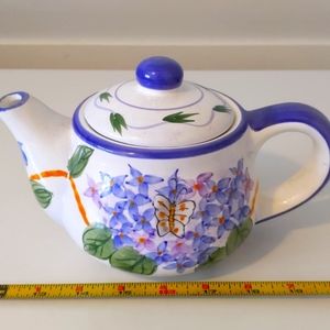 Hand painted, flower and butterfly tea pot